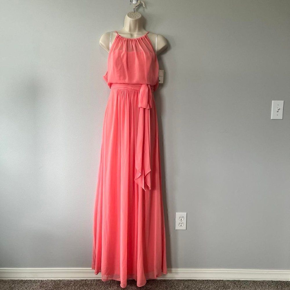 After Six Halter Full Length Lux Chiffon Dress Size 8  NWT